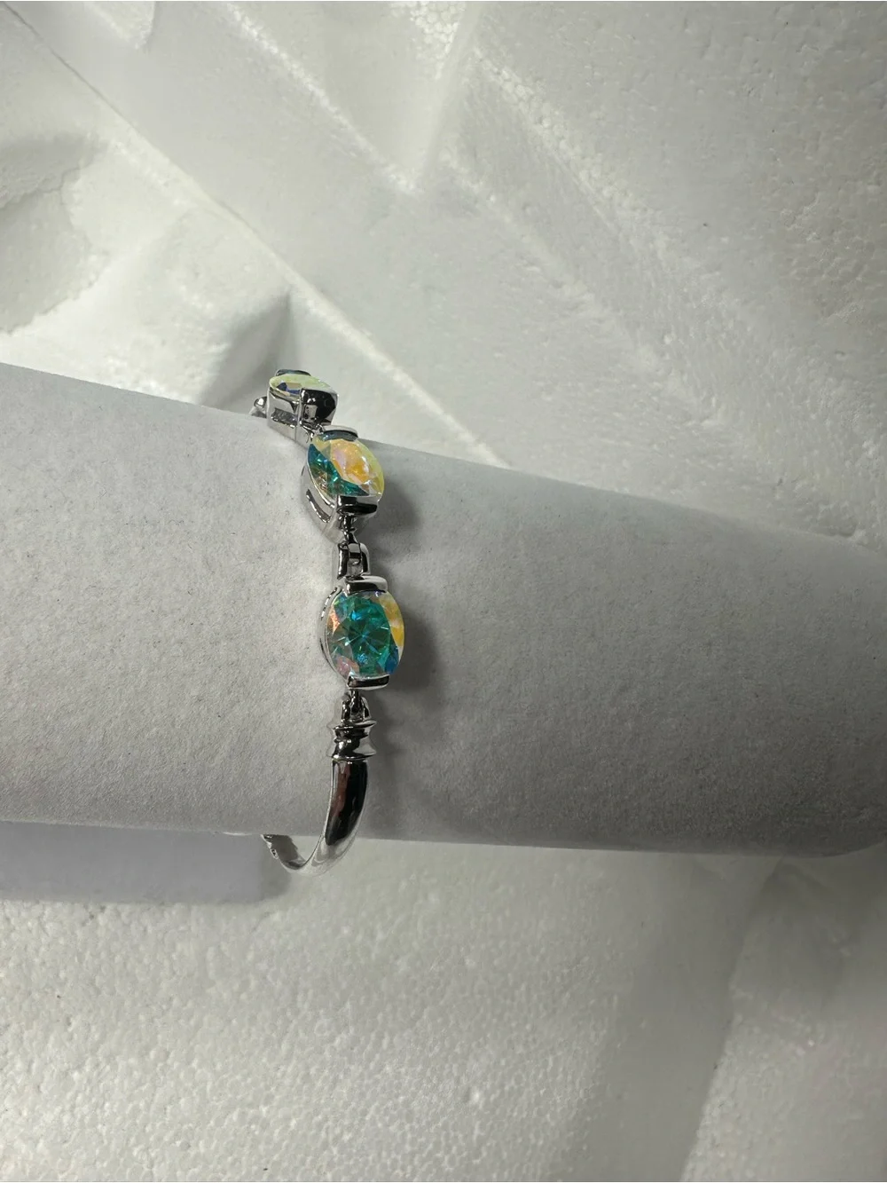 Badavici Sterling Silver 925 Multicolor Oval Topaz Bangle Bracelet Signed